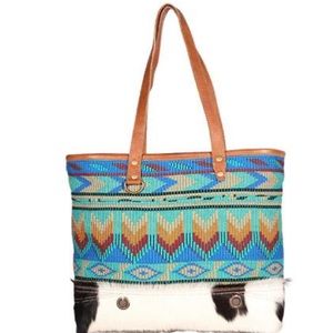 Myra Breezy Tote Bag in Blue Aztec and Hair